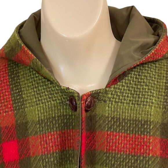 Vintage Pioneer Wear Reversible All Weather Plaid Wool Poncho with Hood - Picture 10 of 16
